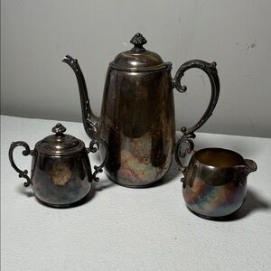WM Rogers Silver-plated Tea Set Teapot Creamer Lidded Sugar Bowl Vintage